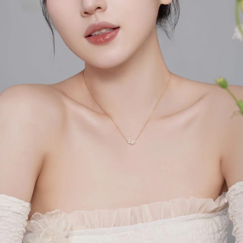 Collar de plata de ley S925 con incrustaciones de circonita, versión coreana, corazones de mujer