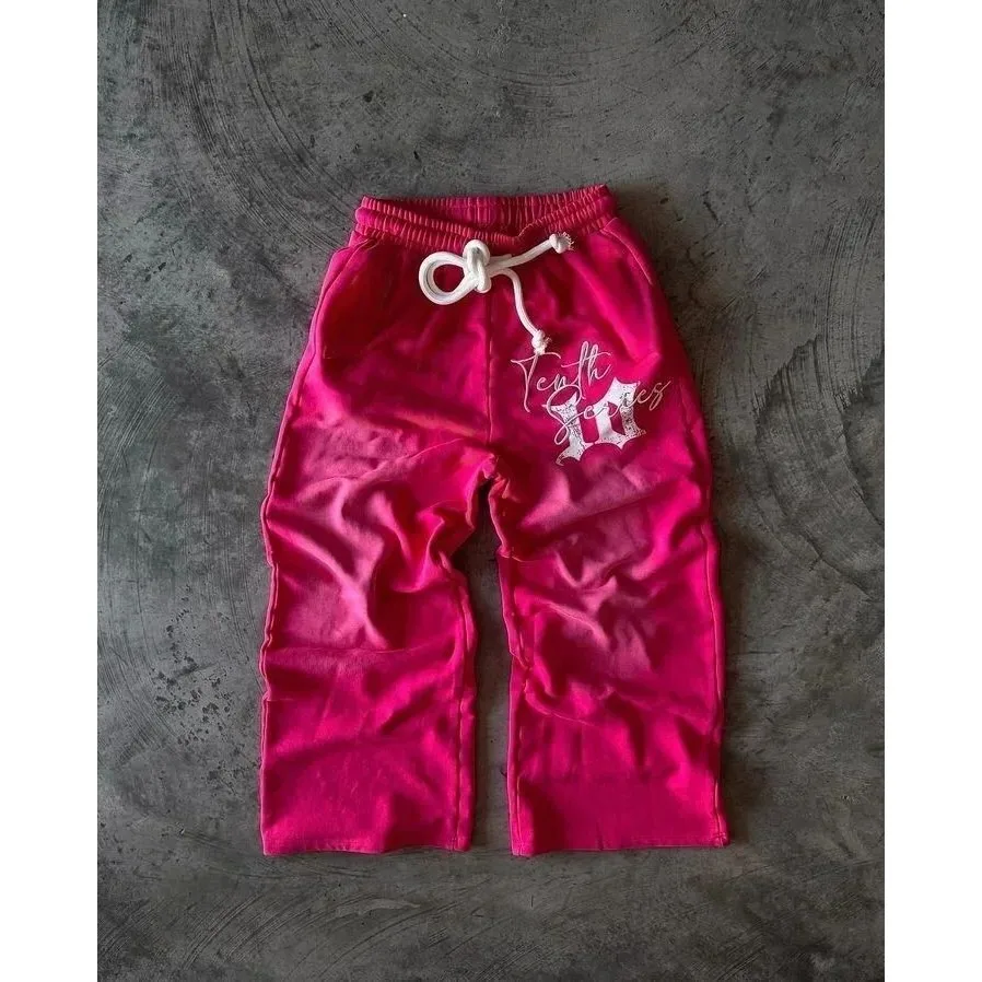 

New Pink Y2k Casual Pants High S Streetwear Hiphop Goth Straight Leg Cleanfit PVC Fabric ex Winter Faion