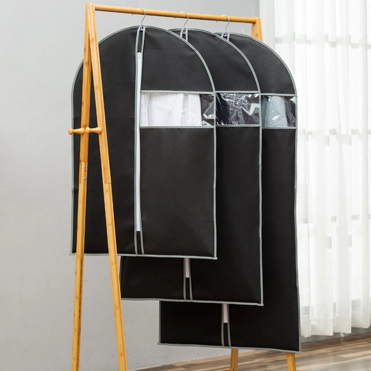 

Dust Cover Black 60x110 Clothes Non-Woven Fabric Garment Organizer Suit Bags Zipper Storage for Suit Coat Cover