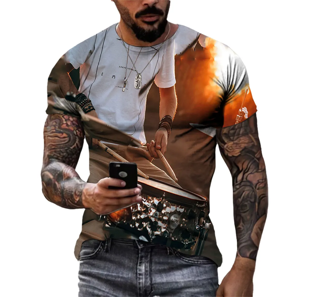 Summer Hip-Hop Drum Kit 3d Printed Men'S T-Shirt Daily Casual Large Size Short Sleeve O Neck Premium Quick-Drying Cool Clothing