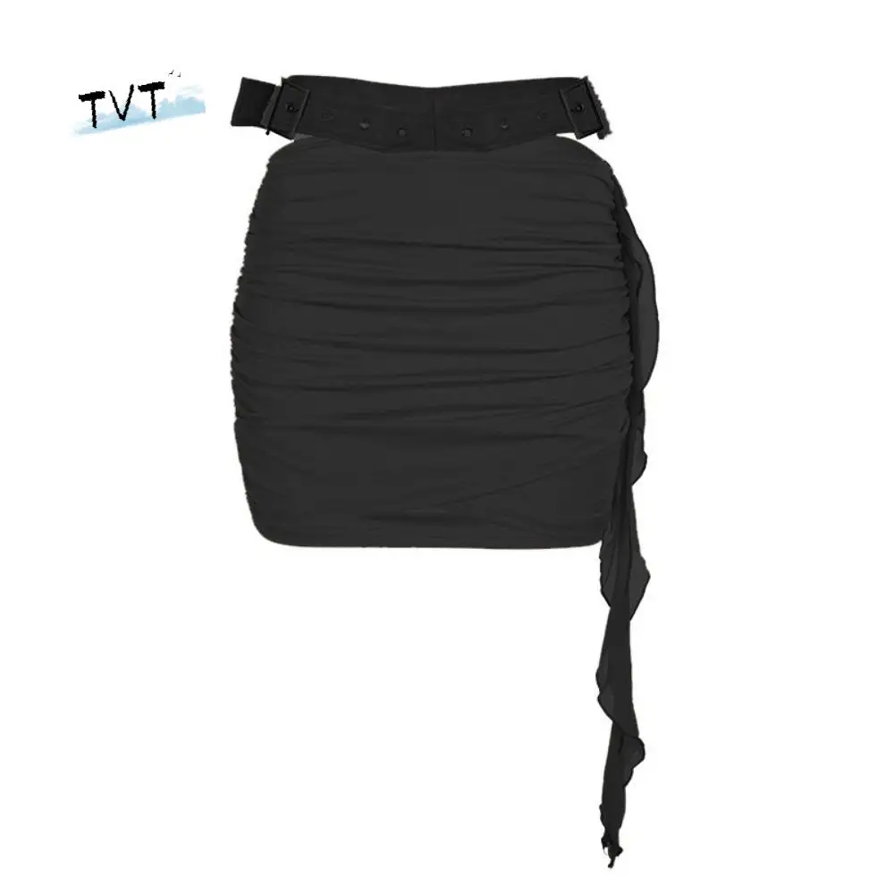 Ensemble jupe courte en cuir à épaules dénudées, haut tubulaire de Style coréen, coupe cintrée, jupe de Bondage avec ceinture, Streetwear