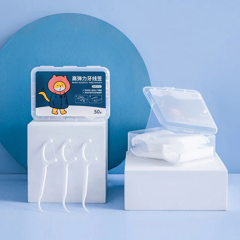 50PCS High Elasticity Dental Floss Stick Disposable Adults White Dental Floss Box Pack Deeply Clean The Gaps Between Teeth Tools