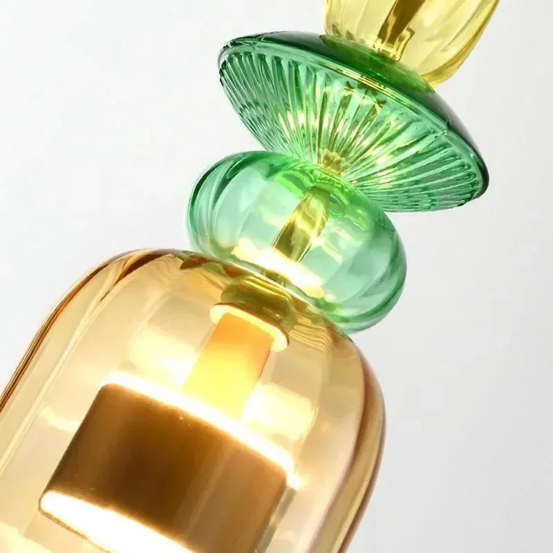 Modern LED Glass Pendant Light Colorful Macaron Single Head Pendant Light Bedroom Children's Room Home Decoration Light