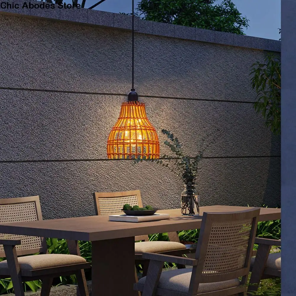 

Hand-woven Pendant Lamp Shade Waterproof Design Solar Powered Waterproof Chandelier Weaving Led Lights Camping Lamp Living Room