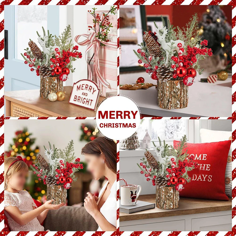 

Small Christmas Tree Christmas Decorations Pine Cones Berry Artificial Table Ornaments New Year Atmosphere Decoration