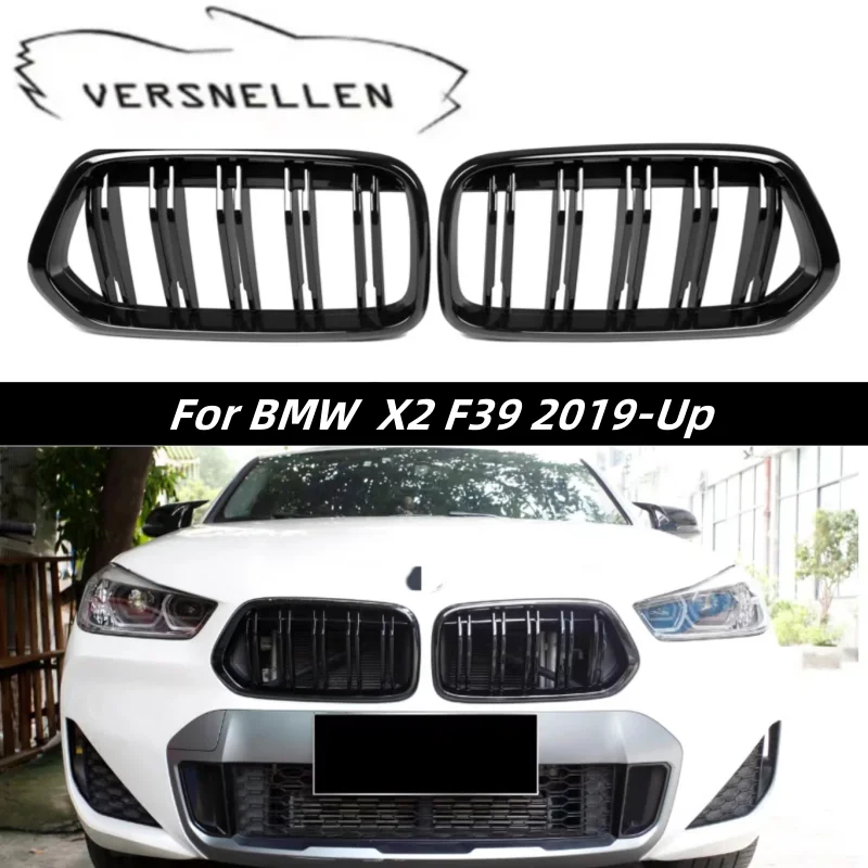 

Dual Line ABS Gloss Black Front Bumper Kidney Grille For BMW X2 F39 2019+ Replacement Racing Grills