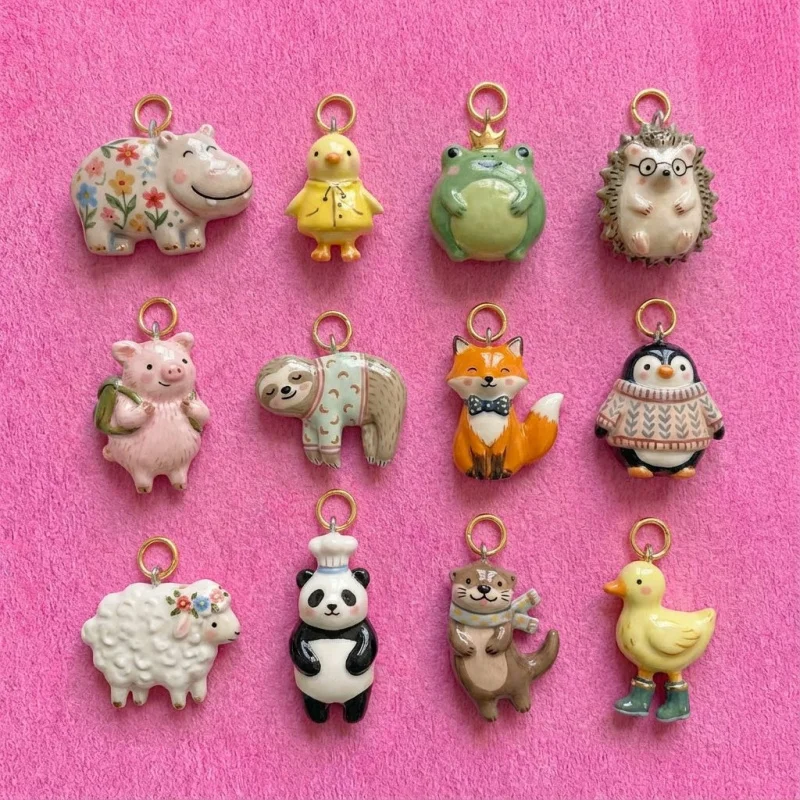 Cute Animal Pendant Hippo Frog Hedgehog Fox Charm Handmade DIY Jewelry Making for Necklace Bracelet Women Girls Accessories