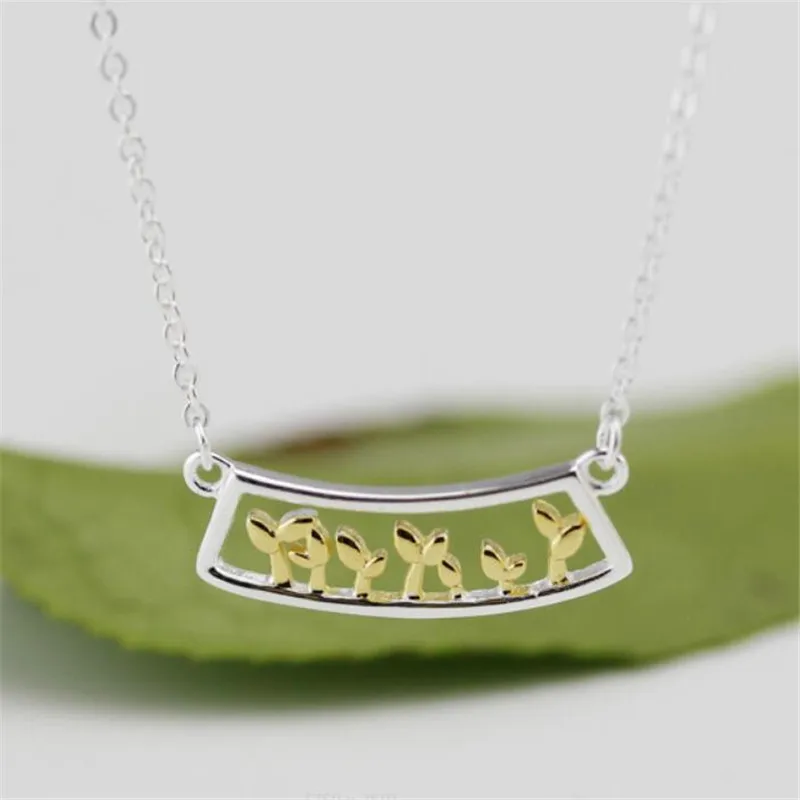 New Elegant 925 Sterling Silver Golden Tender Buds Pendant Necklaces For Women Girl Sterling-Silver-Jewelry LN001