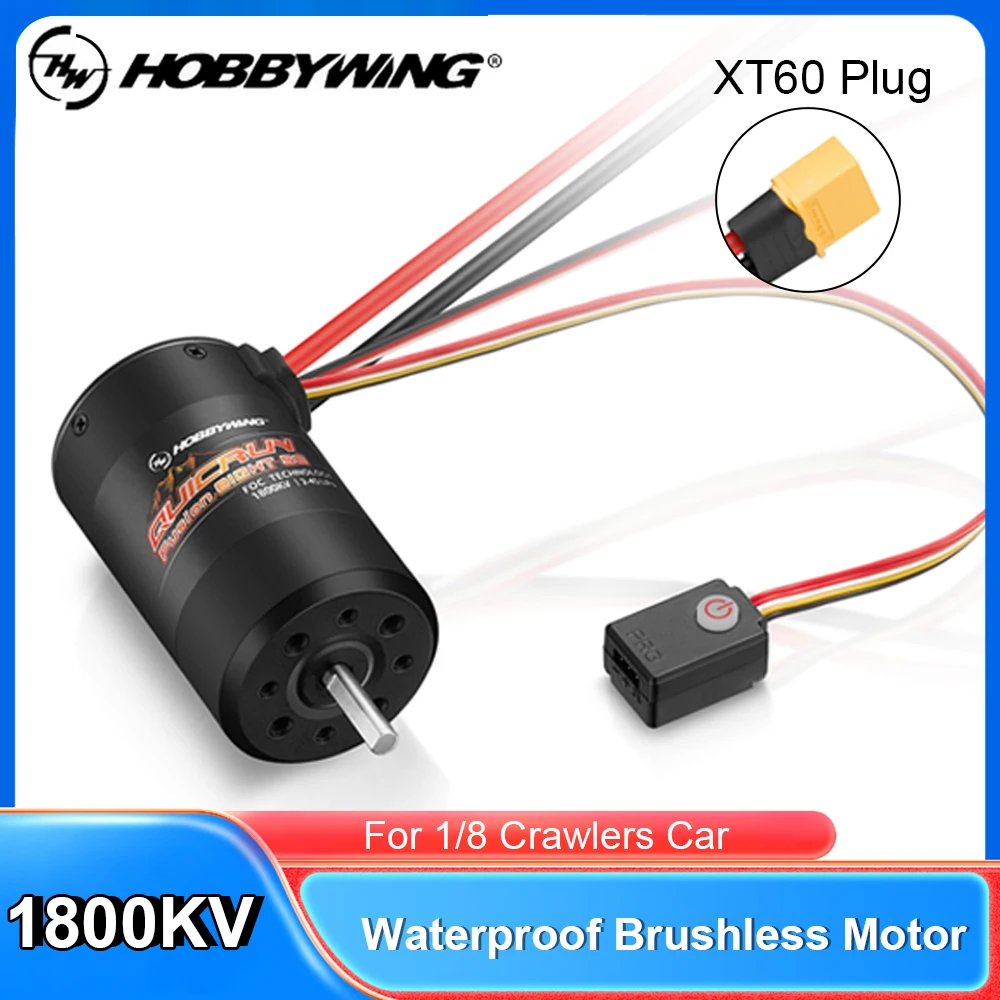 

Hobbywing 60A 1800KV Brushless System lP67 2IN1 Sensored Motor Shaft 5.0mm 2-4S FOC System For 1/8 Crawlers Remote Control Car