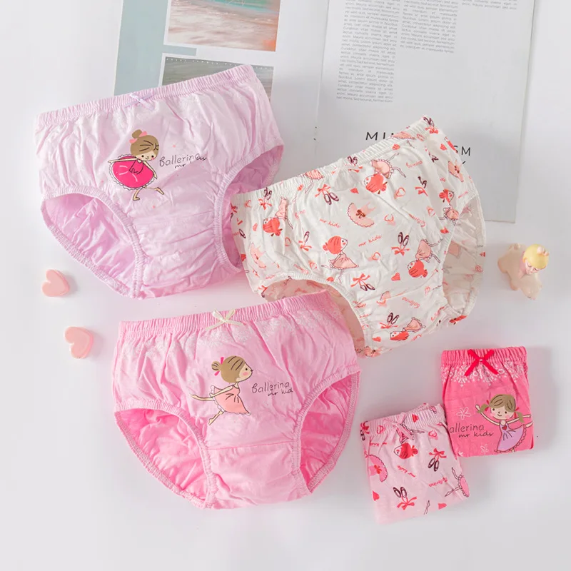 4Pcs/Set Little Girls' Soft Cotton Underwear Kids Cool Breathable Comfort Panty Briefs Toddler Undies Cute Cartoon Pattern Brief
