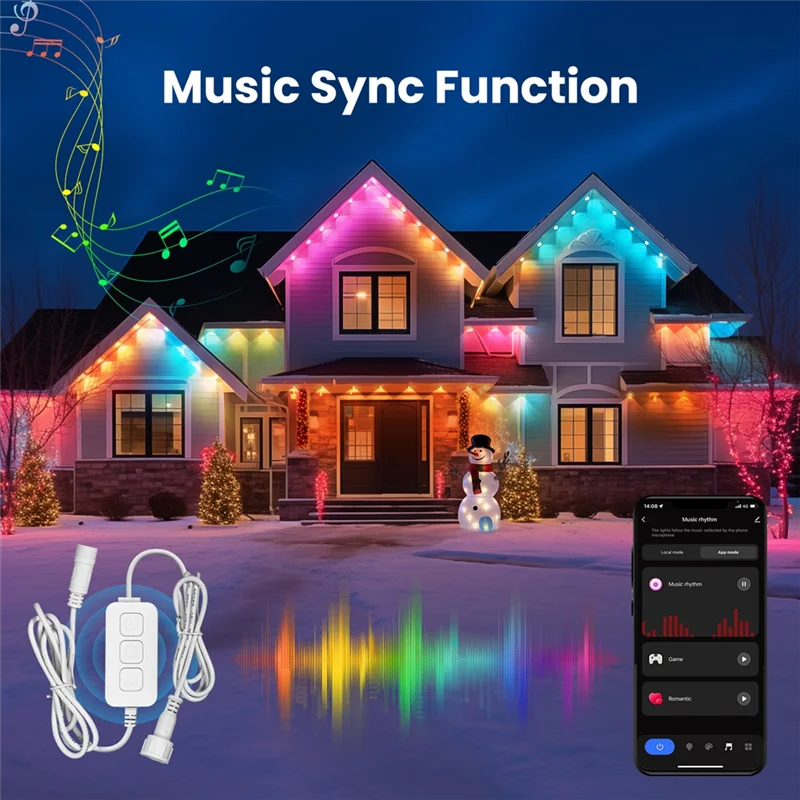 ABBN-Tuya Wifi Smart Eaves cadena de luz LED al aire libre IP67 impermeable RGB Color RF Control remoto para Alexa Google Home