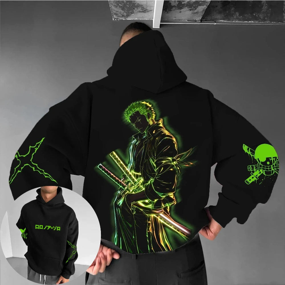 ワンピース メンズ パーカー ロンノア・ゾロ アニメ ファッション トレンド 2025 秋冬 プリント 100% 純綿 ルーズ パーカー
