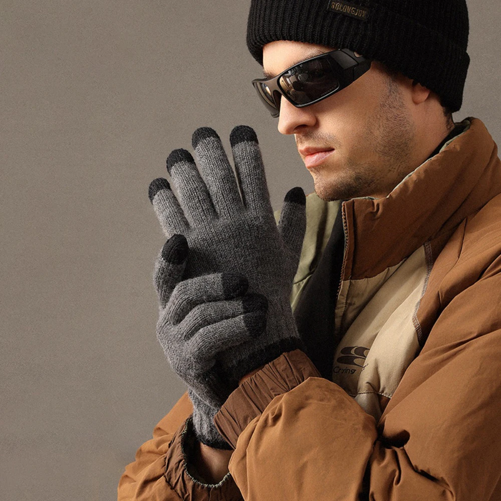 Men Women Warm Winter Touch Screen Gloves Stretch Knit Mittens Antarctic fleece Full Finger Guantes Female Crochet Glove