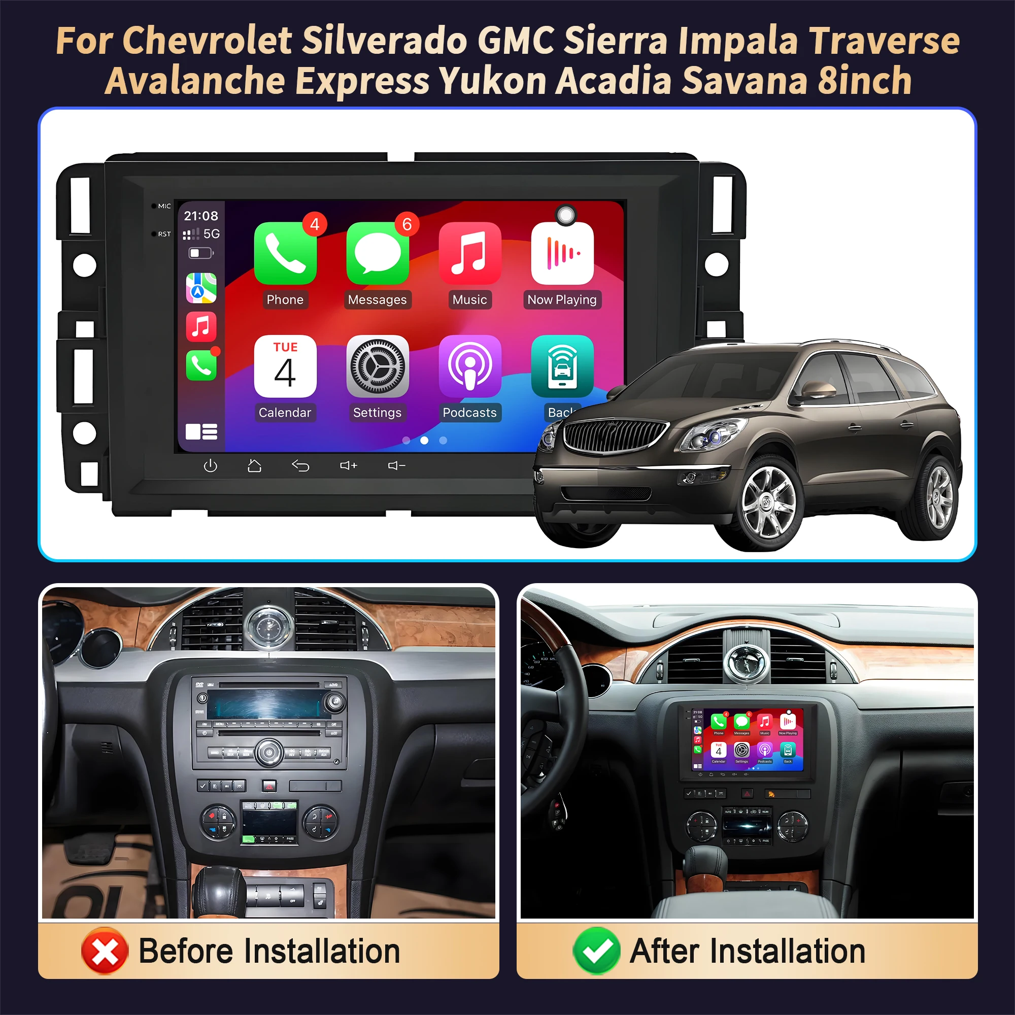 8 inch Car Radio For Chevrolet Silverado GMC Sierra Impala Traverse Avalanche Express Yukon Acadia Savana CarPlay Touch Screen