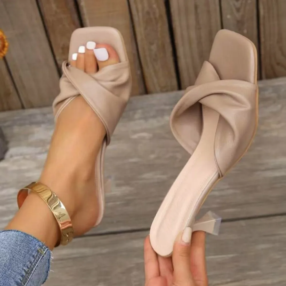 Fashion Summer Women Shoes New Handmade Square Open Toe High Heels Outdoor Fashion Slippers Wedding Party Fashion Party shoes image 5