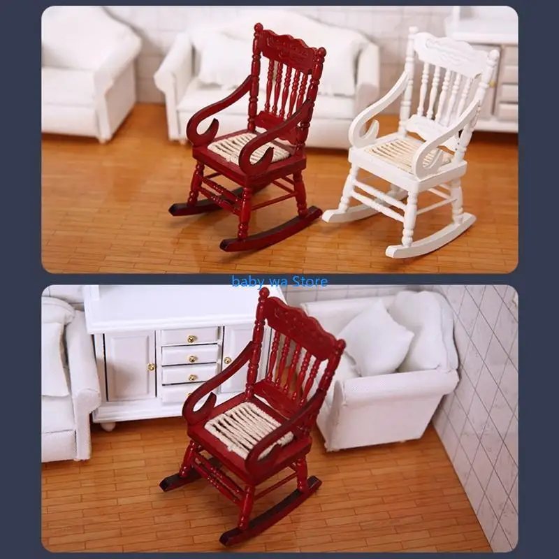 

Miniature Rocking Chair Dollhouse Accessories Realistic Chair Girls Gift Interactive Pretend Playset Cake Decor 4XBD