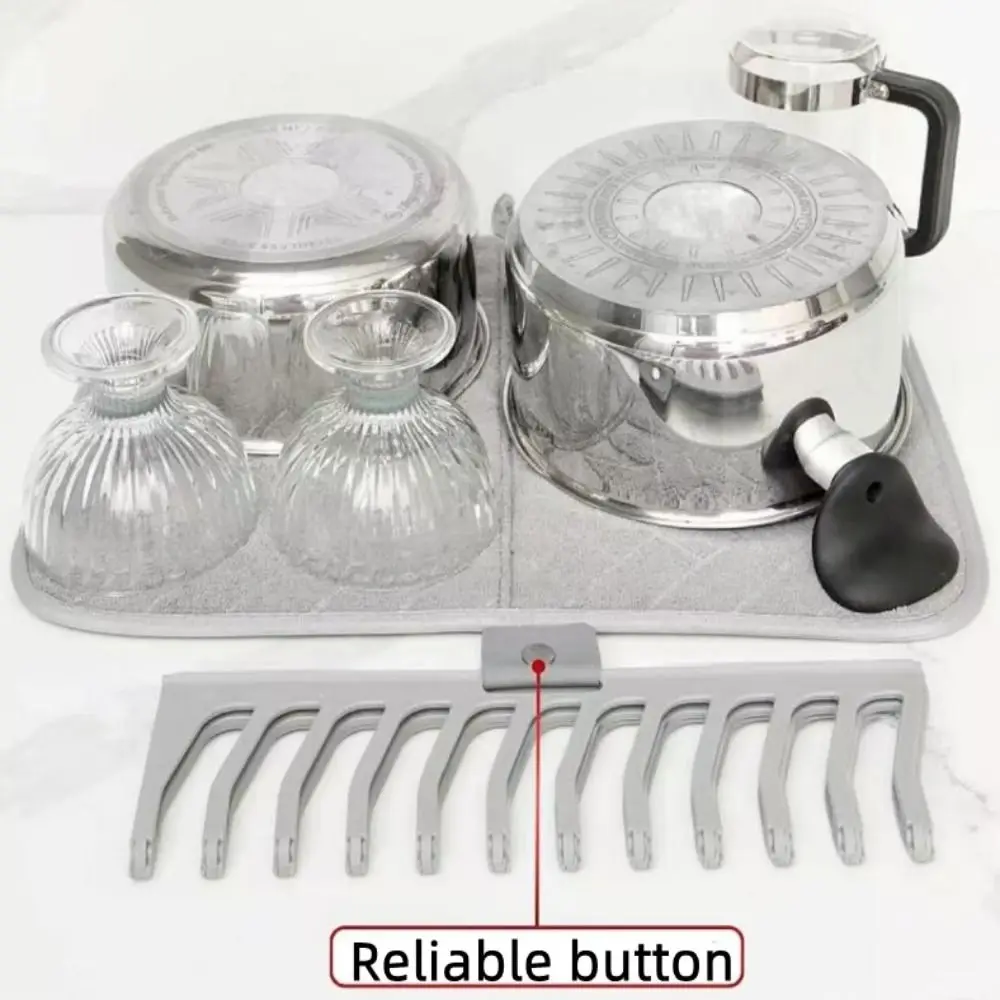 Hot 2 in1 Dish Drying Mat Super Absorbent Grey Dish Rack Folding Drain Pad Utensils Cookware Vegetables