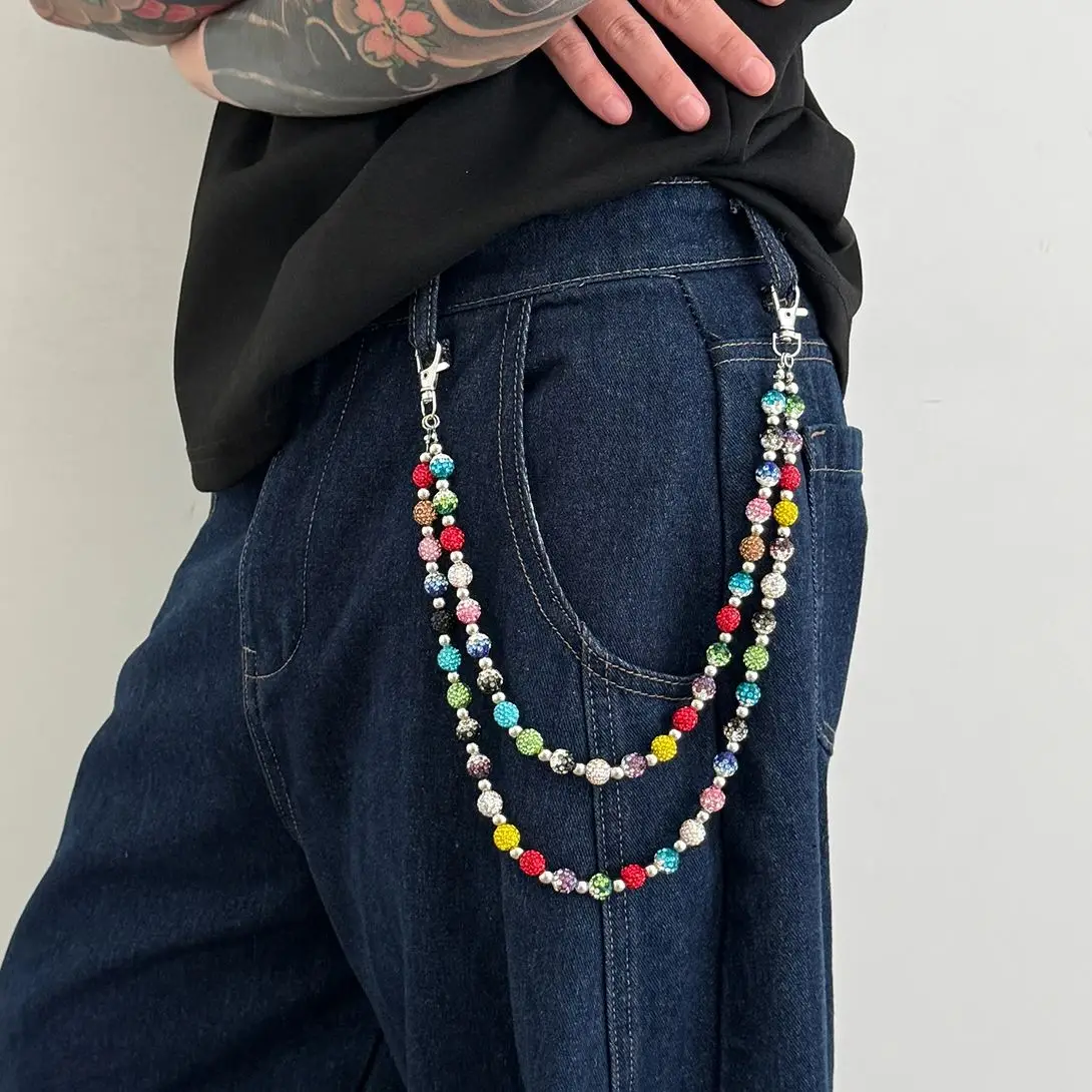 PuRui Trendy Bunte Funkelnde Acryl Perlen Strass Taille Kette Männer Frauen Kreative Exquisite Tasche Jeans Hosen Kette Schmuck