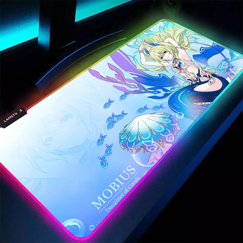 

Mouse Pad LED PC Speed For E-sports Players RGB Laptop Computer Honkai Impact 3 Keyboard Pad Anime Girl Desk Mat Kawaii Mousepad