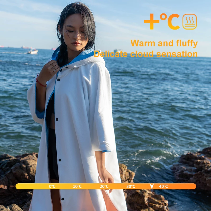 Nu-June Beach Surf Poncho Hooded Fleece Lined Button Bath Towels Women Surfing Poncho Gym Sports Towel Wetsuit Changing Bathrobe