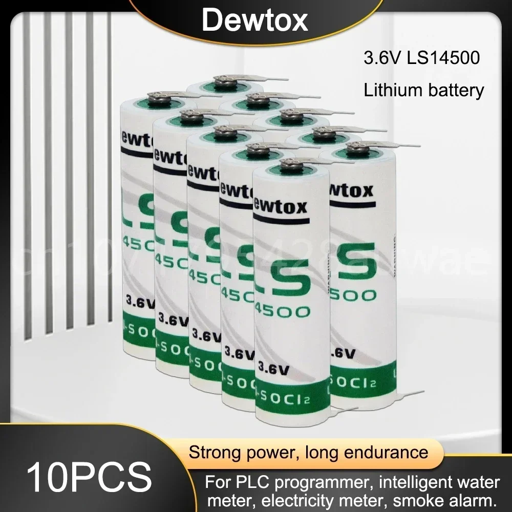 10PCS 3.6V LS14500 ER14505 TL5104 Lithium Battery with Pins for PLC Equipment CNC Machine Gas Meter Primary Batteries