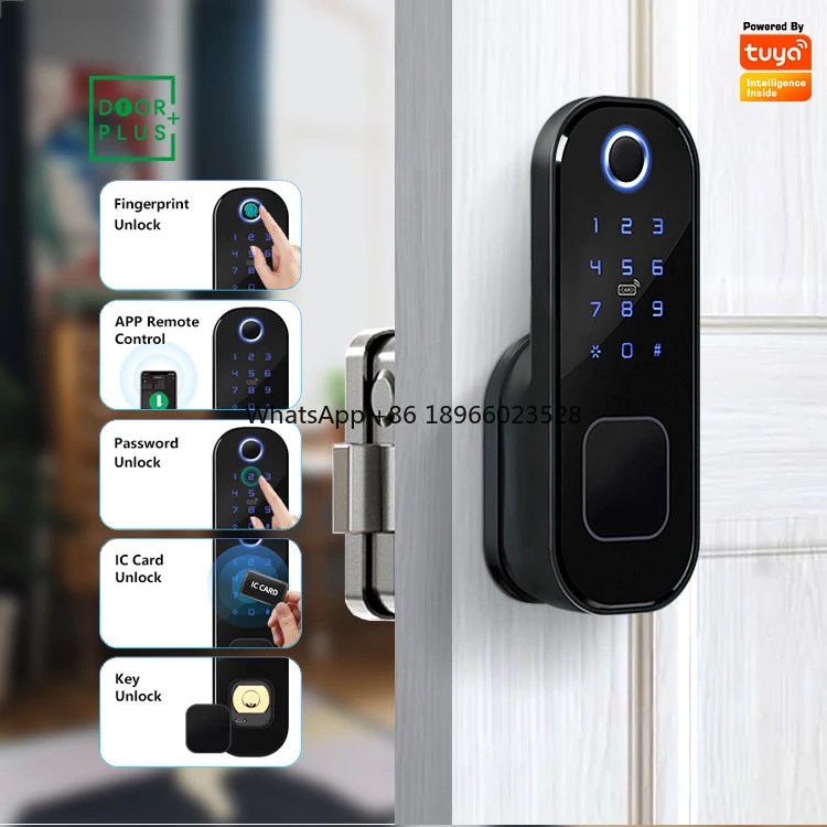 Doorplus Smart Home Waterproof Smart Electric Rim Lock with Tuya APP Control WIFI Outdoor Gate Door Fingerprint Smart Lock