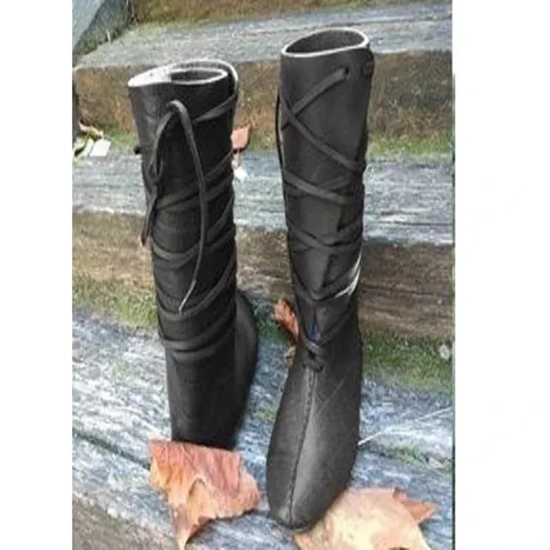 Costume gothique Steampunk médiéval pour hommes, bottes de chevalier Viking en cuir PU guerrier pour femmes, bottes de Cosplay, chaussures de fête de carnaval, accessoire @ #   ￥%