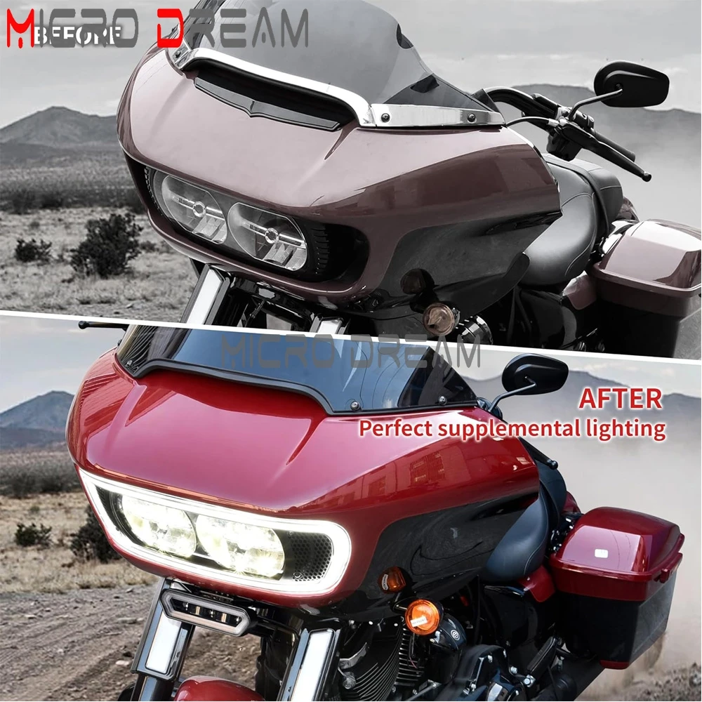 Motor Front Headlight Bezel Cover Trim Guard Protector W/DRL LED Lamp For Harley Road Glide Ultra FLTRU FLTRX Special FLTRXS