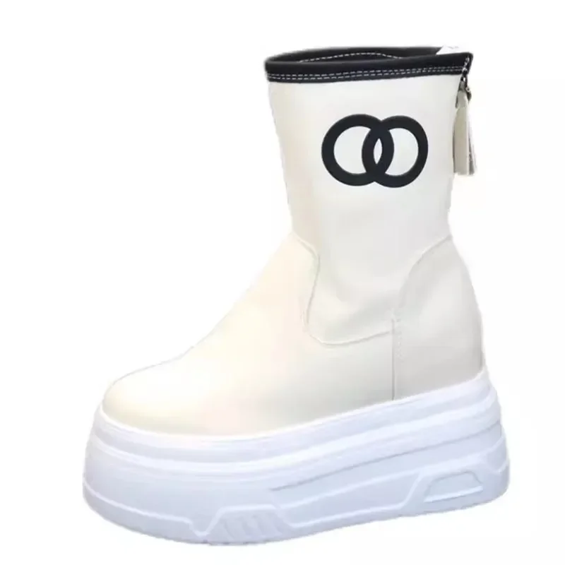 

Winter Increases Heel Women's Ankle Boots Thick Bottom Wedges 10cm 12cm High Heel Platform Shoes Black Boots Female