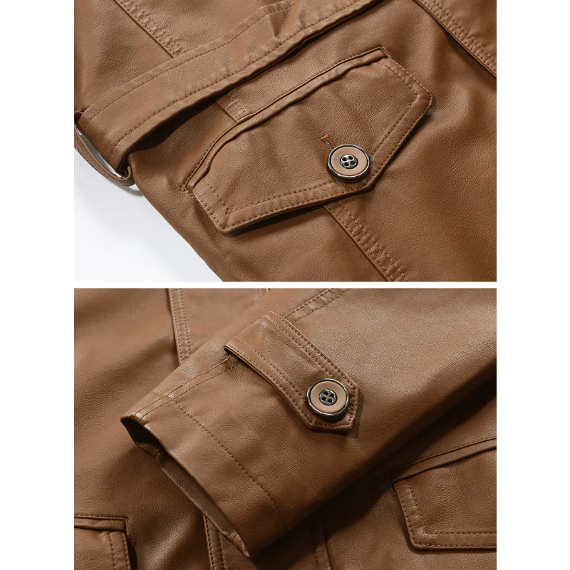 Leather Men's New Autumn and Winter Trend in Long Leather Plus Casual Stand Collar Cross Border Large Size Leather Trench Coat