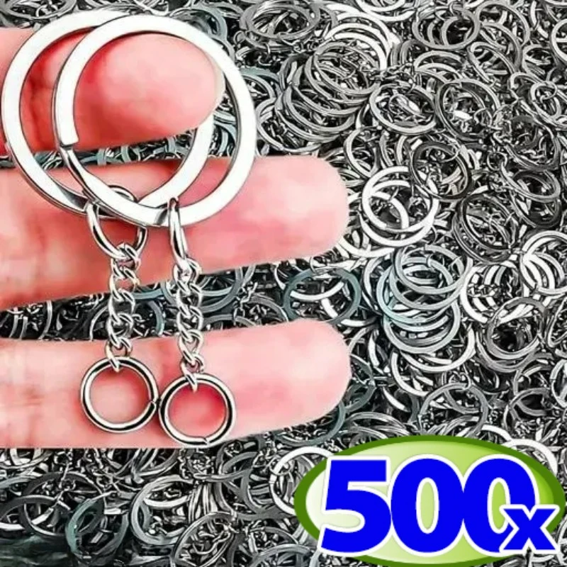 50/500pcs Silver Plated Metal Blank Keyring Keychain Split Key Rings with Chain Climbing Buckles Carabiner Keychain Accessories