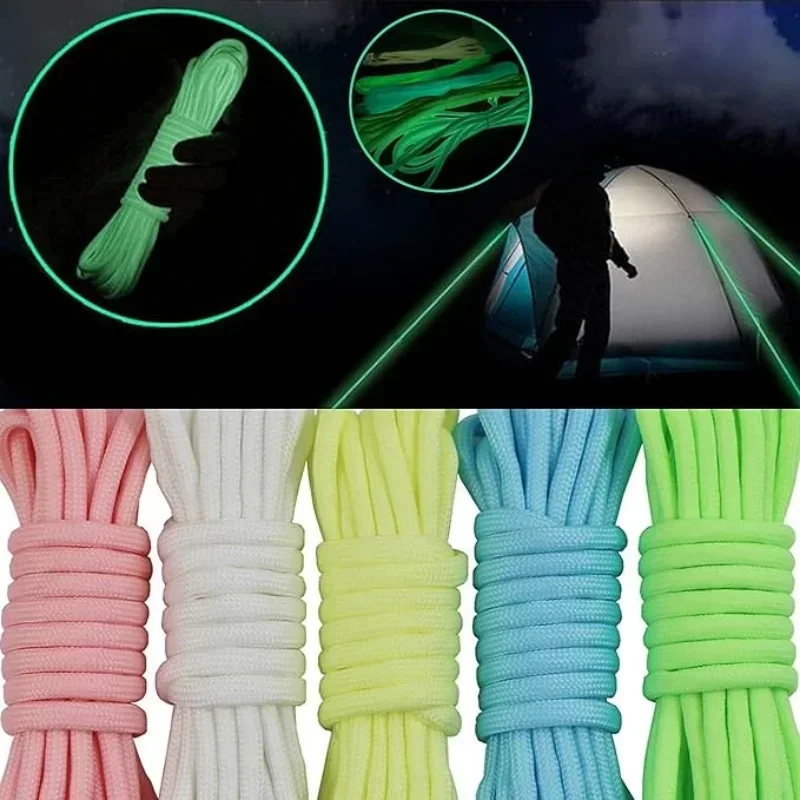 Luminous Nylon Paracord, 9 Strands 4mm, Fluorescent Parachute Rope, Outdoor Camping Lanyard, Tent Cord, Survival EDC Glow Bundle