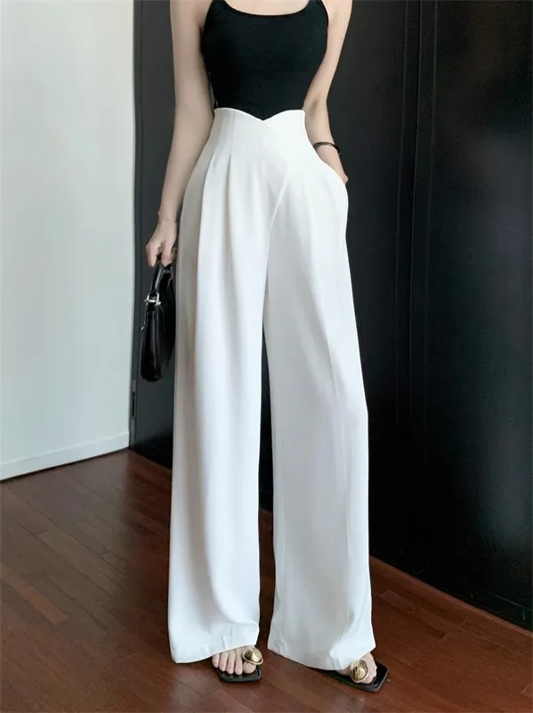 ارتفاع الخصر الكورية Sle دعوى السراويل النسائية عارضة فضفاض مستقيم الساق السراويل الطويلة التخسيس تنوعا واسعة الساق السراويل