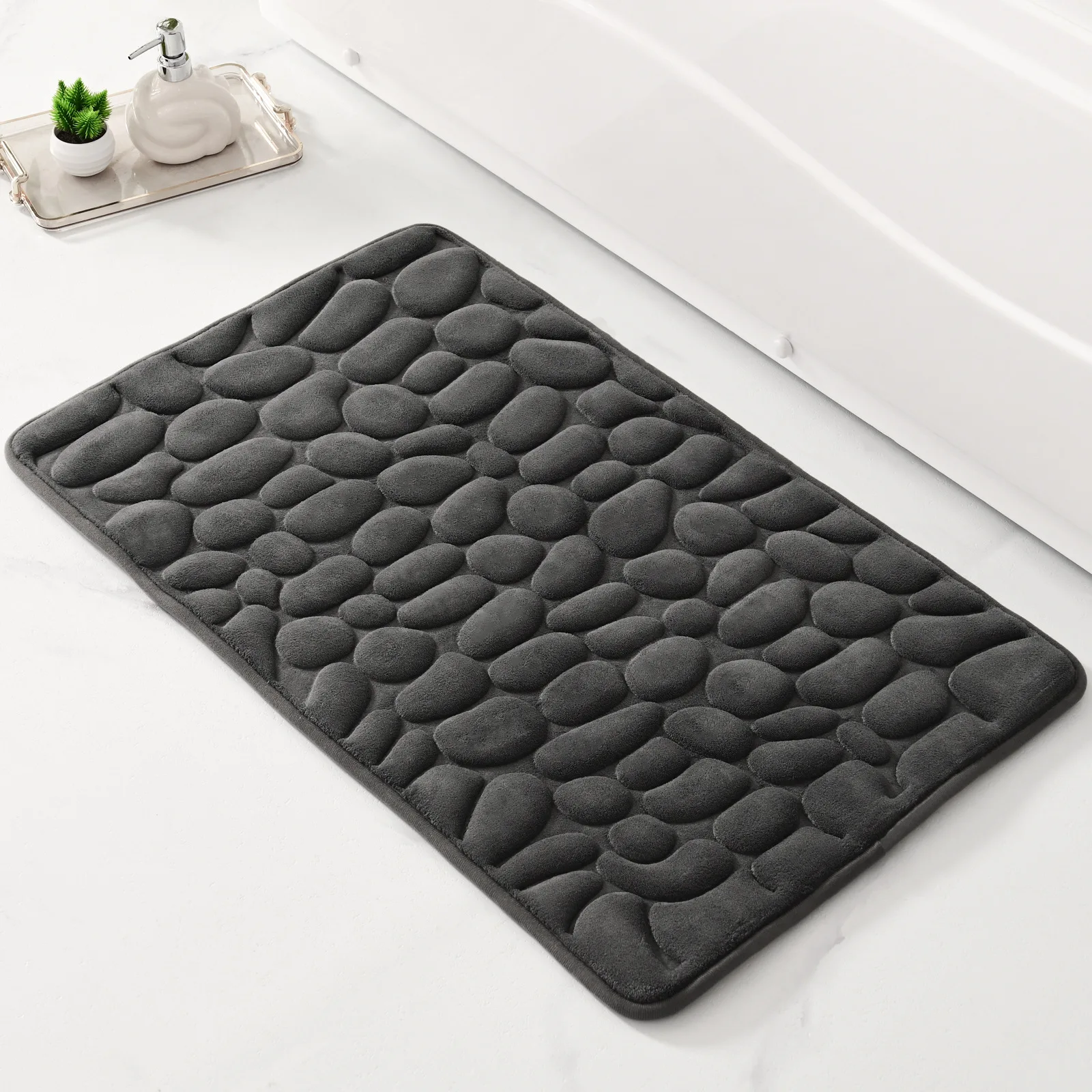 2024 Cross Border Direct Supply Household Pebble Texture Absorbent Floor Mat Slow Rebound Memory Cotton Anti Slip Door Mat Bathr