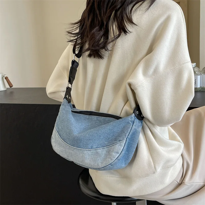 Women's Bag 2024 New Lazy Style Denim Canvas Design Fashion Versatile Simple Crossbody Shoulder Bag