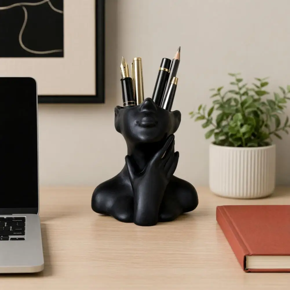 Artistic Makeup Brush Organizer Room Decor for Desk 3d Printed Face Sculpture Pen Holder Desktop Organizer with for Desk
