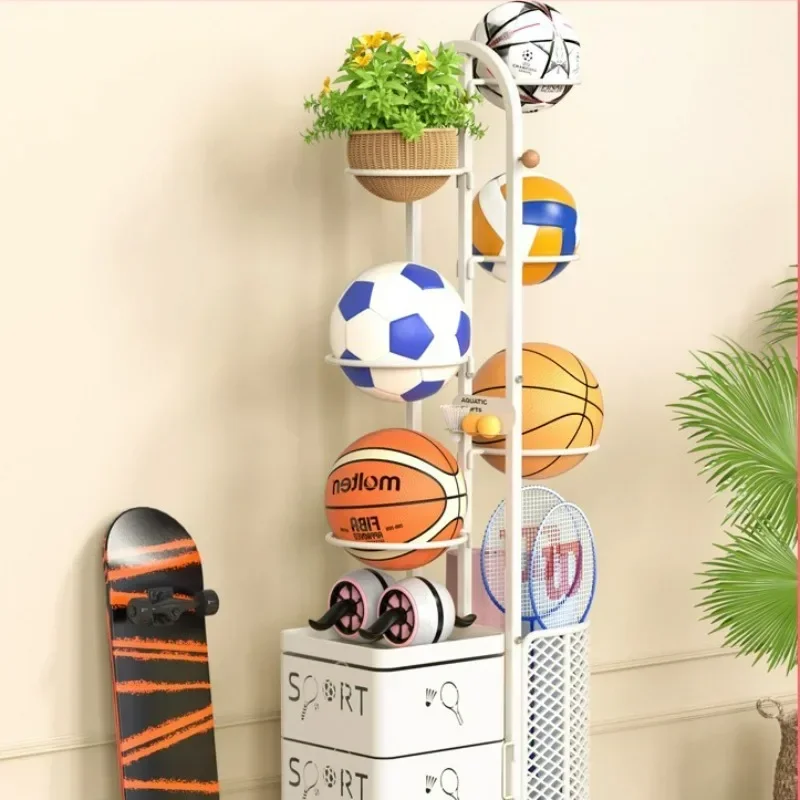 Carbon Steel Basketball Storage Rack, Light Luxury Home Organizer, Rotating Vertical, Movable Shelf, Sports Equipment Storage