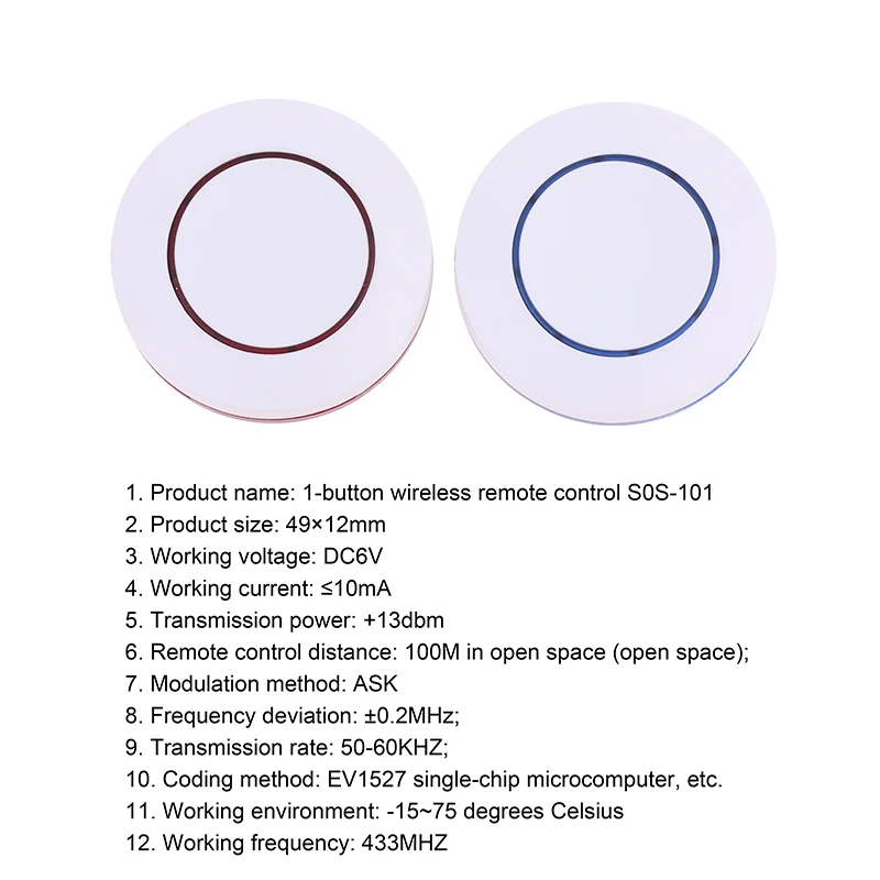 6 В, 433 МГц, беспроводной пульт дистанционного управления, 1 кнопка, круглый переключатель дистанционного управления, свободный вставить чип EV1527, тип обучения