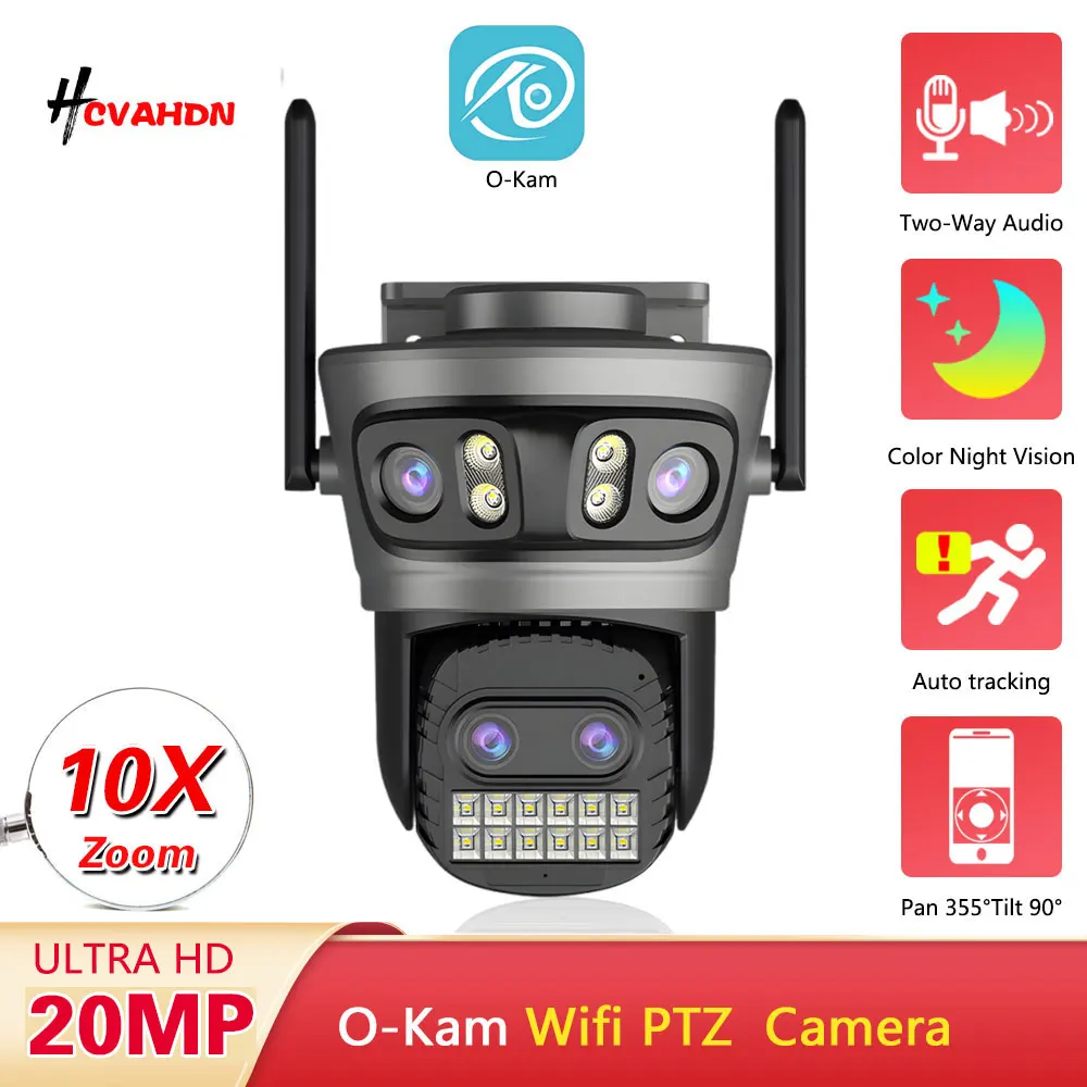 

Four Lens Three Screen WIFI Camera Outdoor 20MP 10x Digital Zoom IR Night Vision PTZ Cam Auto Tracking Video Surveillance CCTV