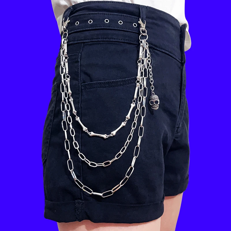 

Punk style trouser chain geometric three-layer heavy metal thorn motorcycle trouser chain hip-hop Gothic waist chain