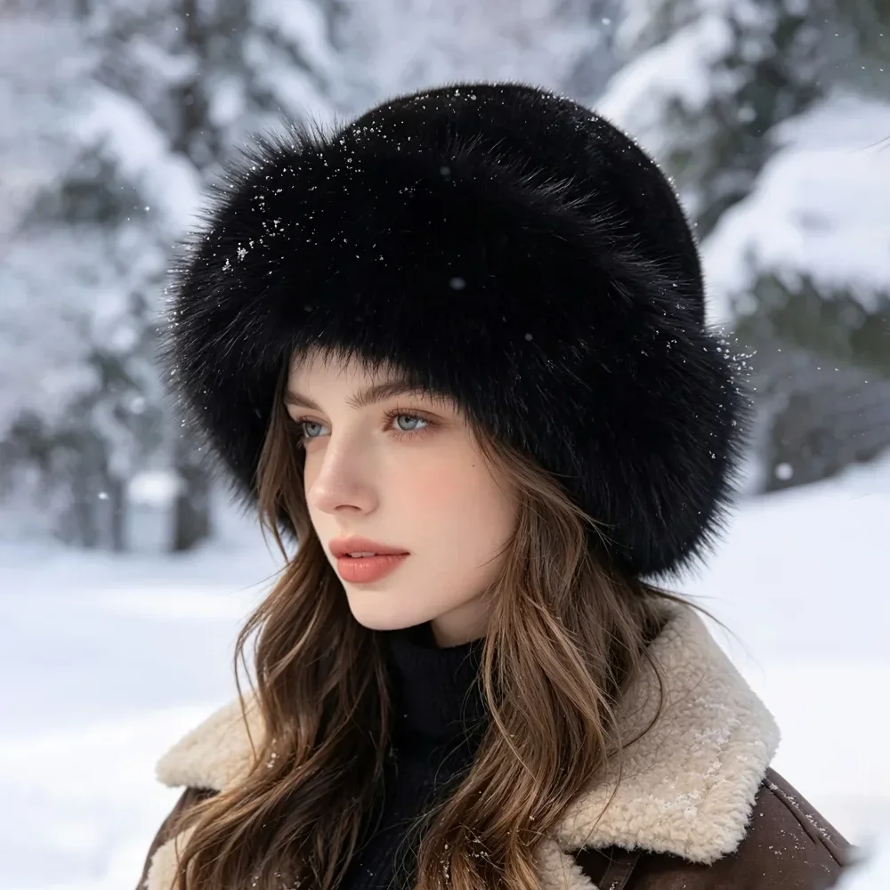 Women's Winter Plush Hat – Warm & Versatile Wide-Brimmed Dome Hat – Plush Bucket Hat – Thickened Warm Hat