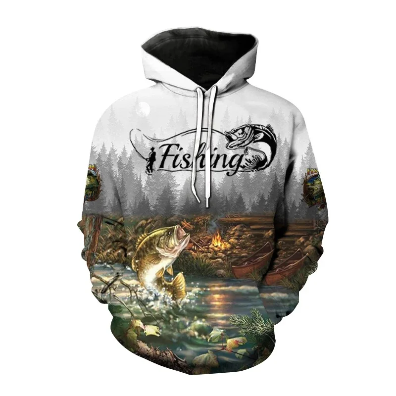 

New Wild Fishing Pattern Hoodie for Men 3D Printing Hunting Fish Enthusiast Sweatshirt Men's and Women's Plus Size Sudaderas top