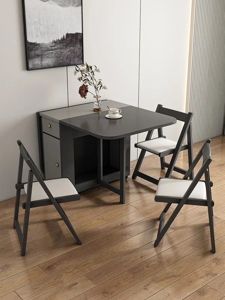 Small Apartment Folding Dining Table, Chairs, Side Cabinets, Integrated Storage, Movable And Simple Household Dining Table, Rent