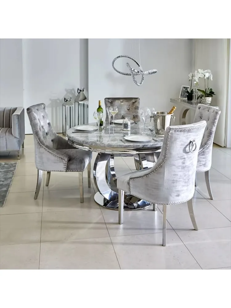 ！@Luxury Round Marble Dining Table Set 4 Chairs