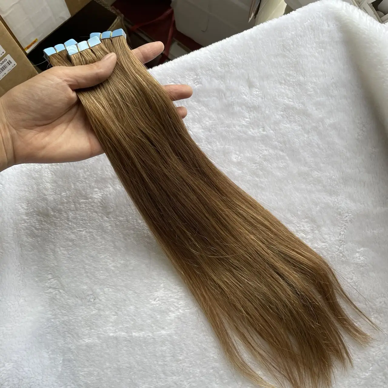 الشريط في شعر مستعار بشري 12 "16" 20 "24" شريط صغير الشعر التمديد مستقيم 10 قطعة آلة ريمي شريط لاصق غير مرئي الشعر