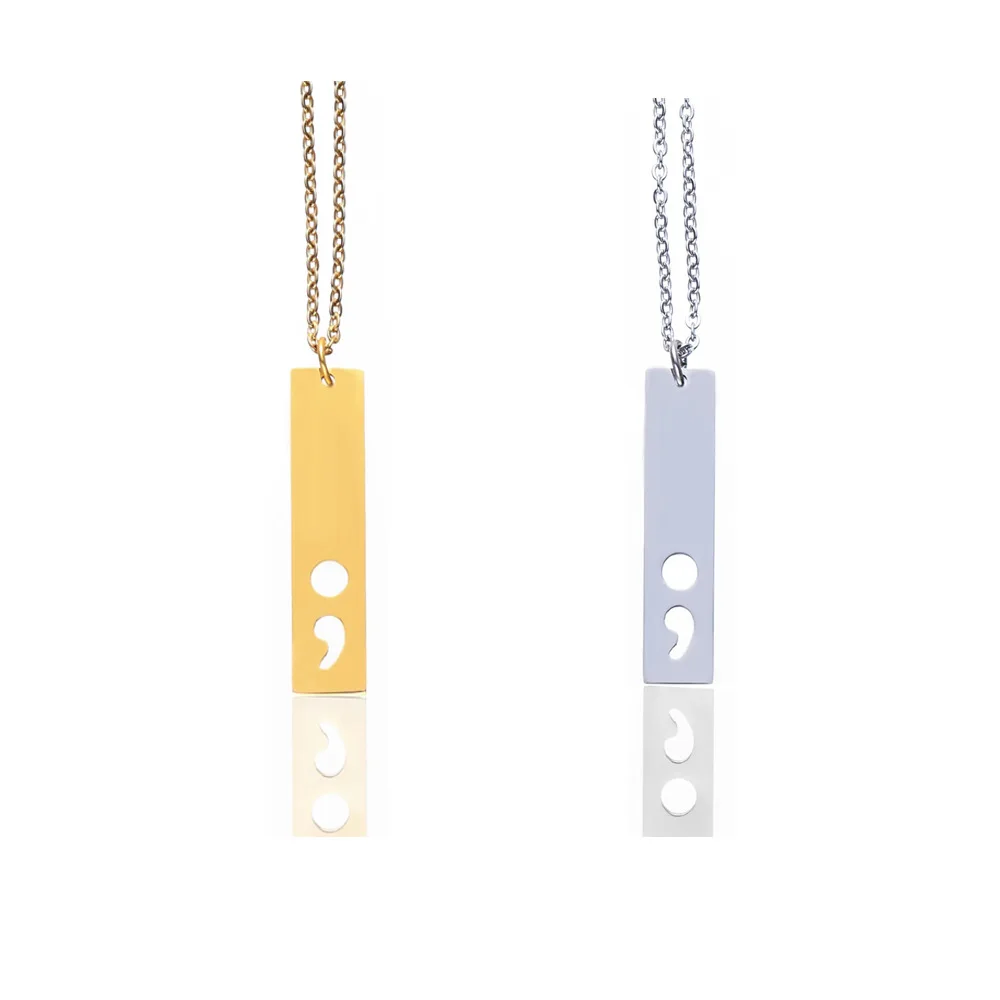 Rectangle O Shape Necklace Creative Semicolon Pendant Fashion Best Friend Brother Neck Jewelry Accessory