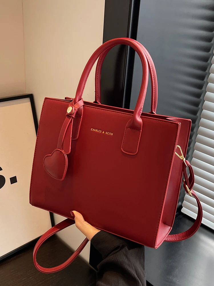 Red Handheld Tote Small Bag For Women 2024 New Trendy One Shoulder Crossbody Large Capacity Simple Versatile Commuter Bag