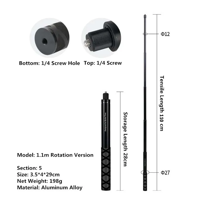 Unsichtbare Extended Edition Selfie Stick Skalierbare Einbeinstativ für Insta360 X2 X3 X4 Zubehör Für GoPro 12 11 10 9 8 Stick Stativ – Detail 7