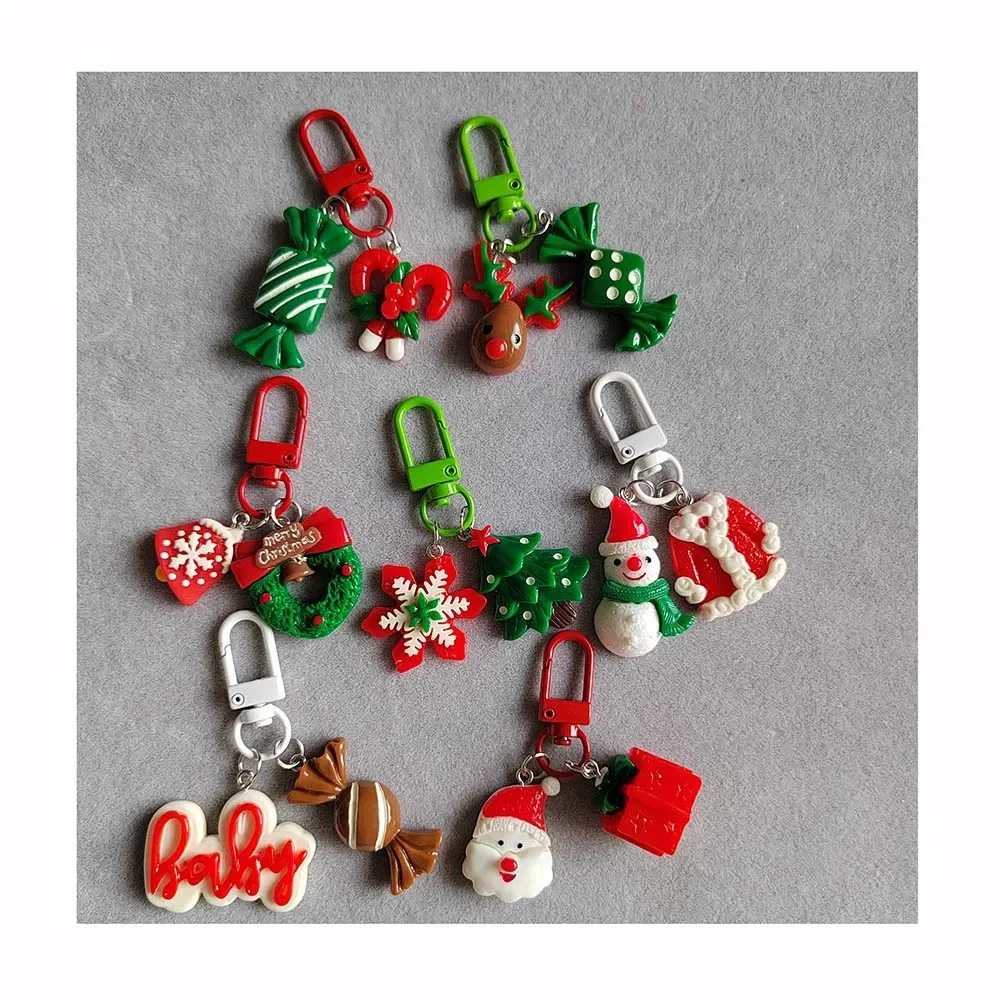 Festive Holiday Christmas Tree Themed Keychain Flatback Charm Keychain For Keyrings Purse Fobs, Small Gift