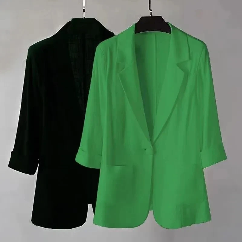 Leisure Fashion Summer Thin Suit Jacket Female Korean Version Loose Three Quarter Sleeves Single Button Women Blazer S-10XL